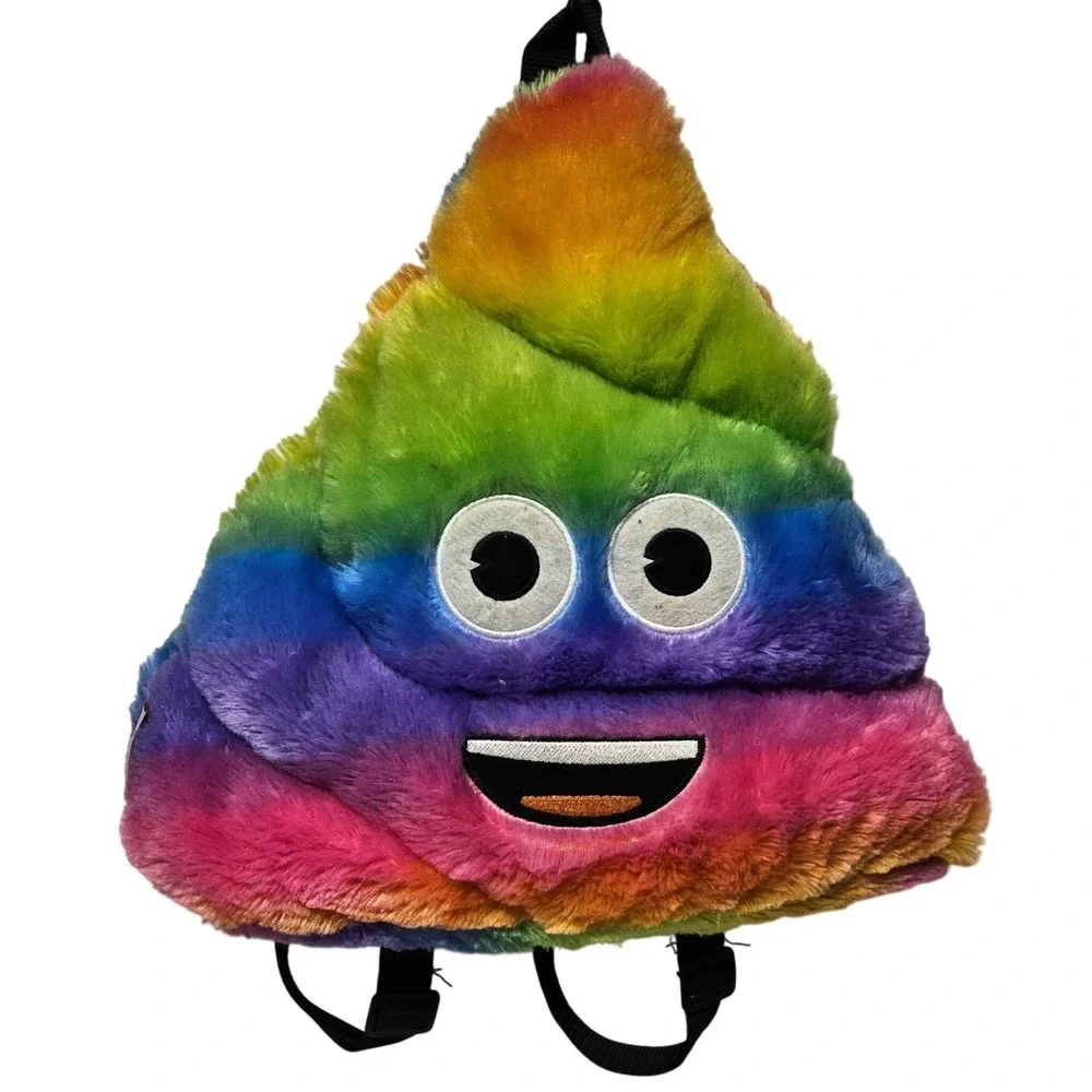Emoji Rainbow Poop Plush Backpack Kids OS Multicolor‎ Faux Fur FABNY